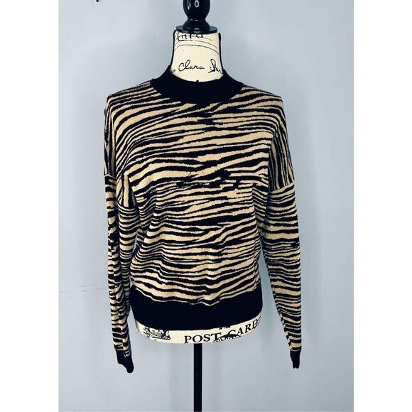 Wayf Women’s M Vincent Intarsia Pullover Sweater in Beige Zebra Print - Picture 5 of 12